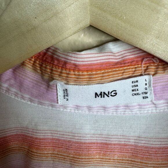 Mango Shirt Women's Large Button Up Longs Sleeve Striped Pocket Casual - Picture 5 of 11